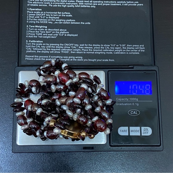 Triple Strand Garnet Crystal Pearl Lampwork Glass Beads Multi-Stand 17” Necklace - Picture 12 of 15